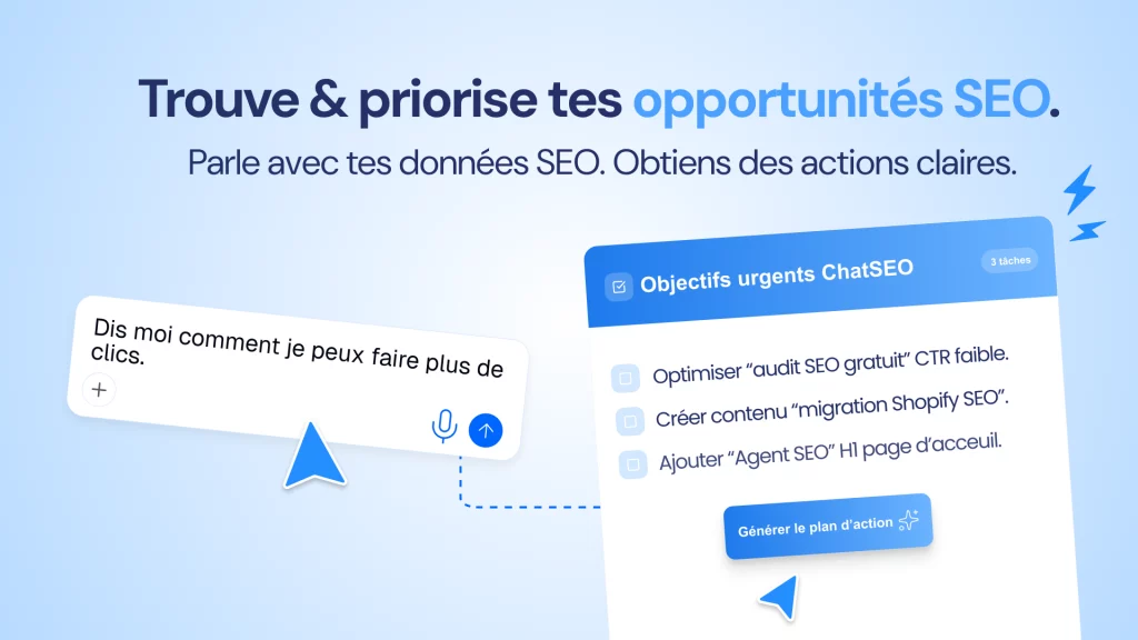 Interface ChatSEO — exemple de recommandations SEO basées sur Google Search Console