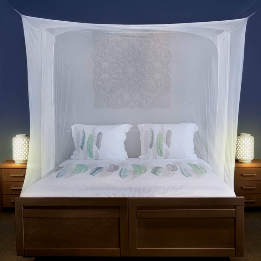 Moustiquaire de lit double baldaquin rectangulaire blanc