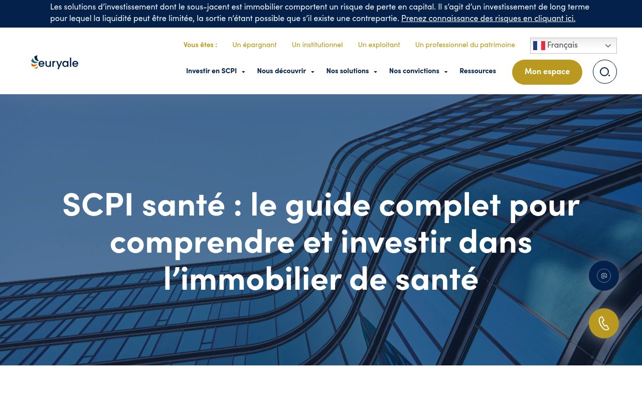 Aperçu du site Euryale AM, SCPI de santé