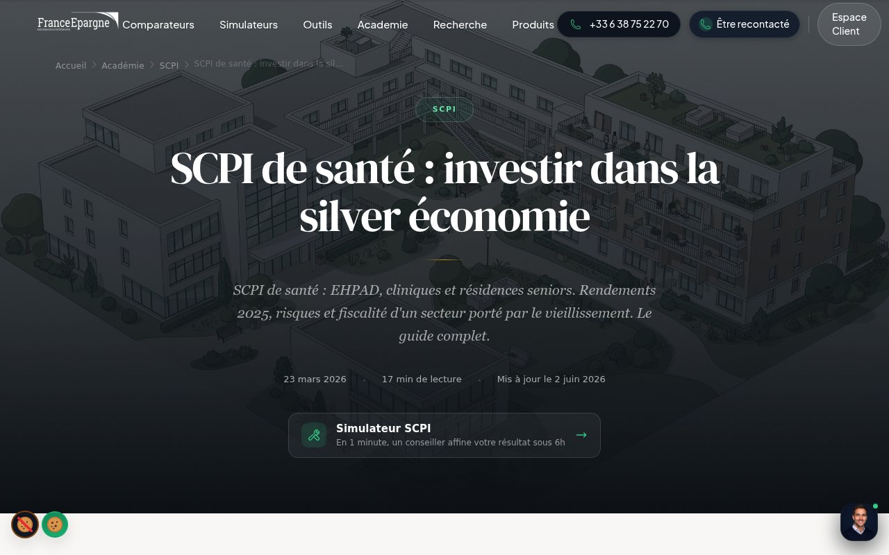 Aperçu du site France Épargne, dossier SCPI de santé