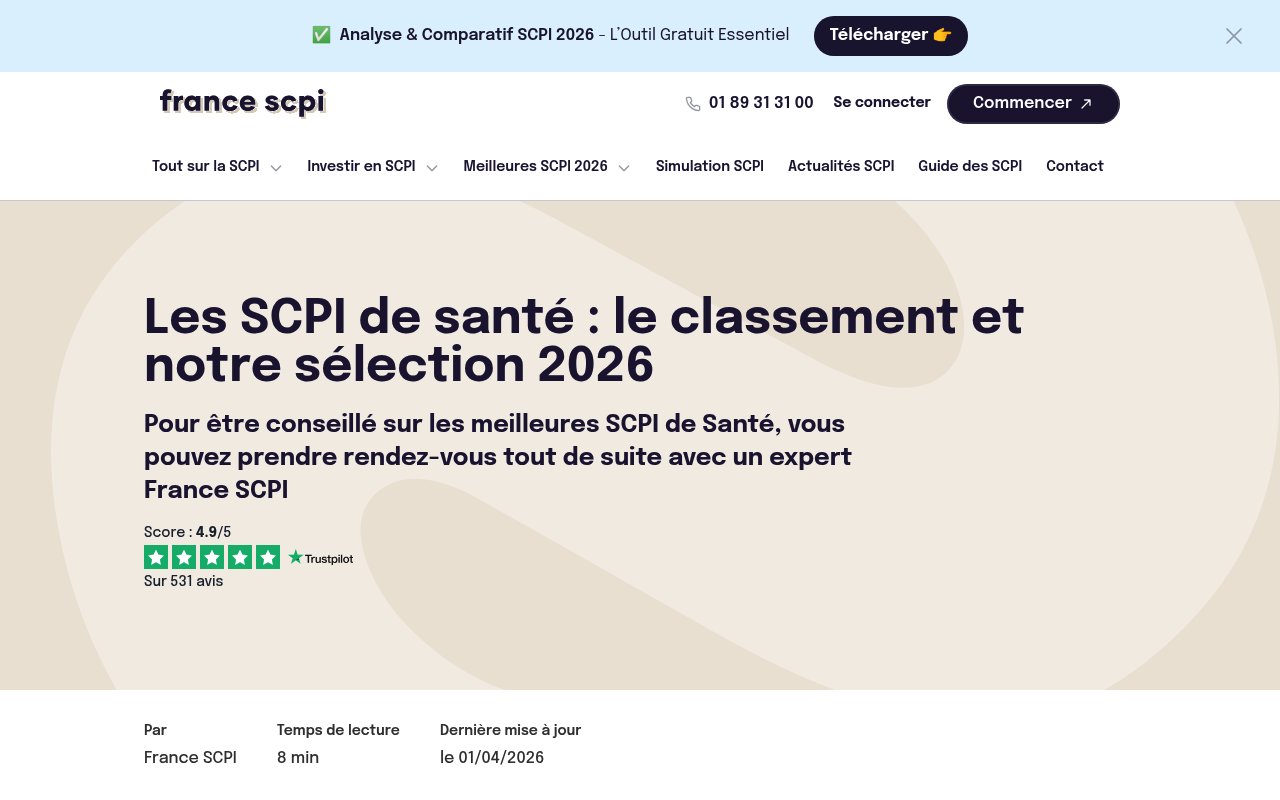 Aperçu du site SCPI Select, actualités SCPI de santé
