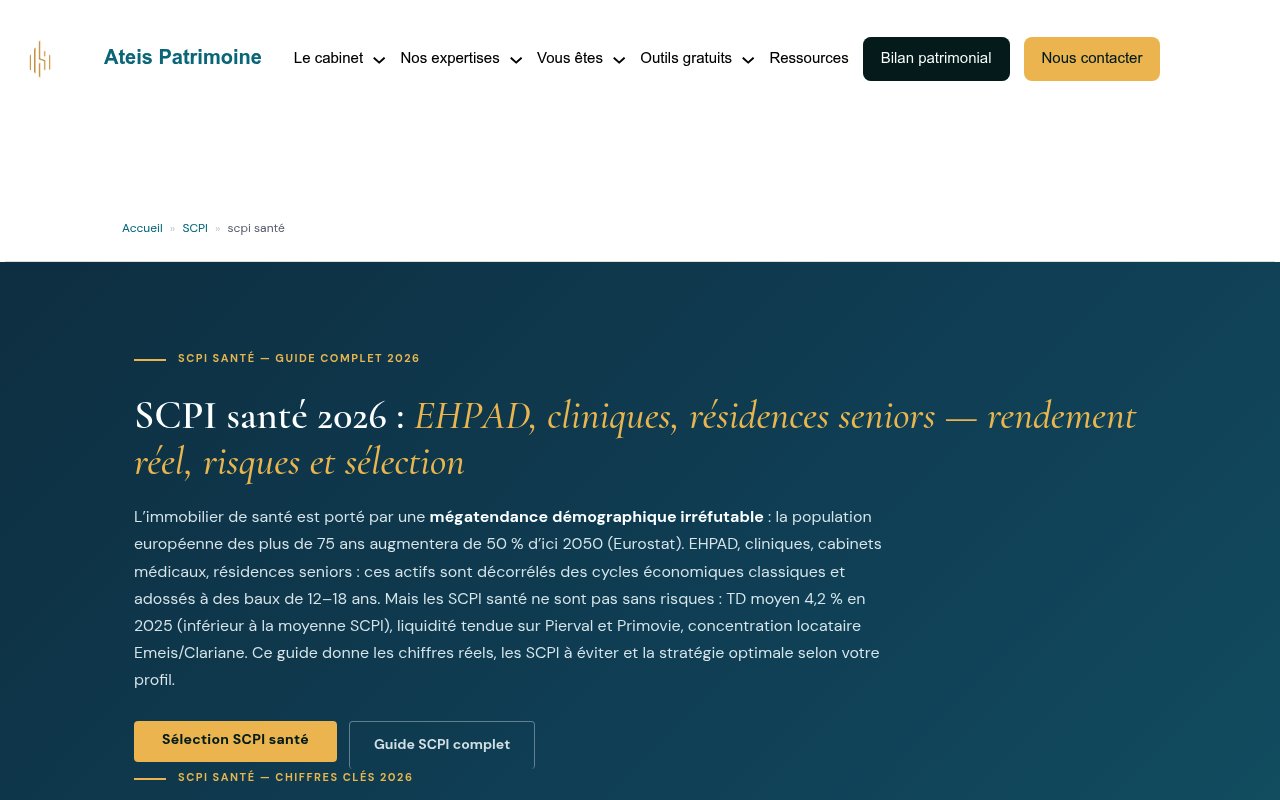 Aperçu du site Ateis Patrimoine, SCPI de santé